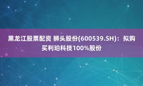 黑龙江股票配资 狮头股份(600539.SH)：拟购买利珀科技100%股份